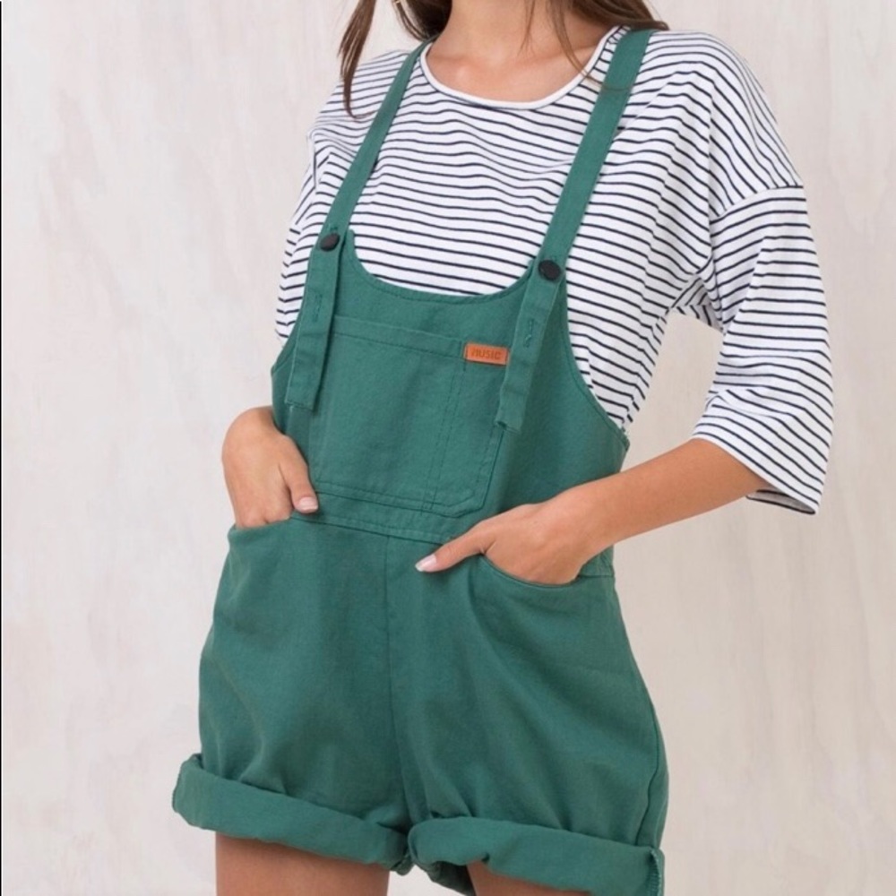 GREEN SLOAN DENIM OVERALLS